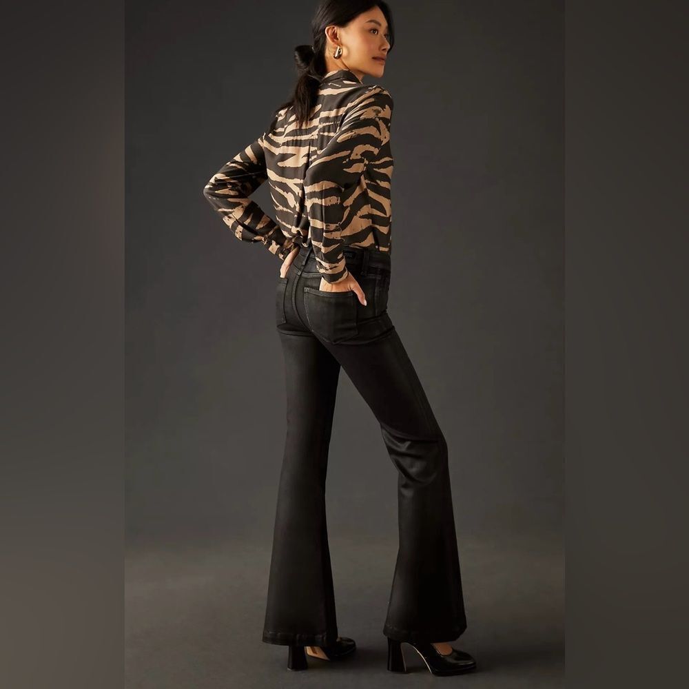 NWT Paige Genevieve Black Fog Luxe Coating Flare Pants Size 28 - Picture 6 of 15